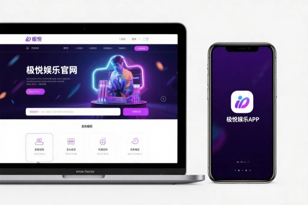 一台笔记本电脑屏幕上显示着杜邦娱乐官网的界面，旁边是一部手机显示着杜邦娱乐APP，两者并列对比